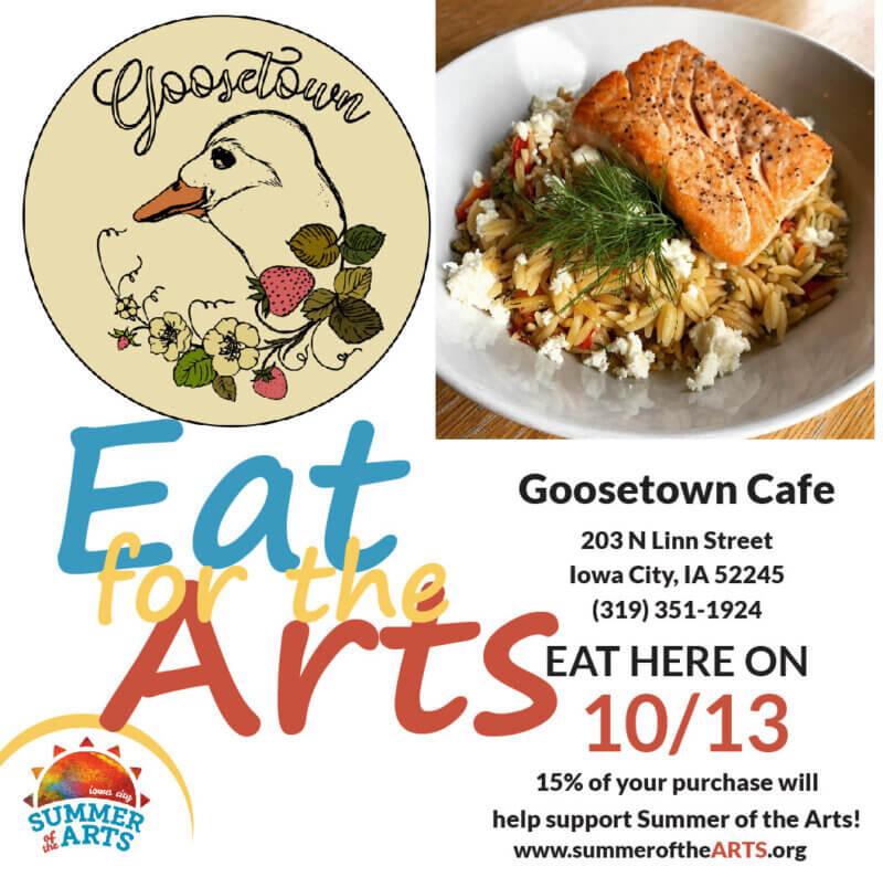 social media graphic for eat for the arts event at goosetown cafe