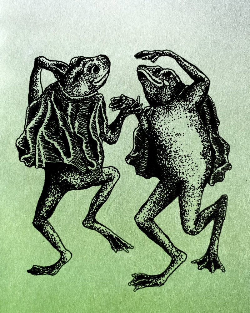 gradient gray to green dancing frogs