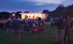 band on mobile stage at riverfront crossings park