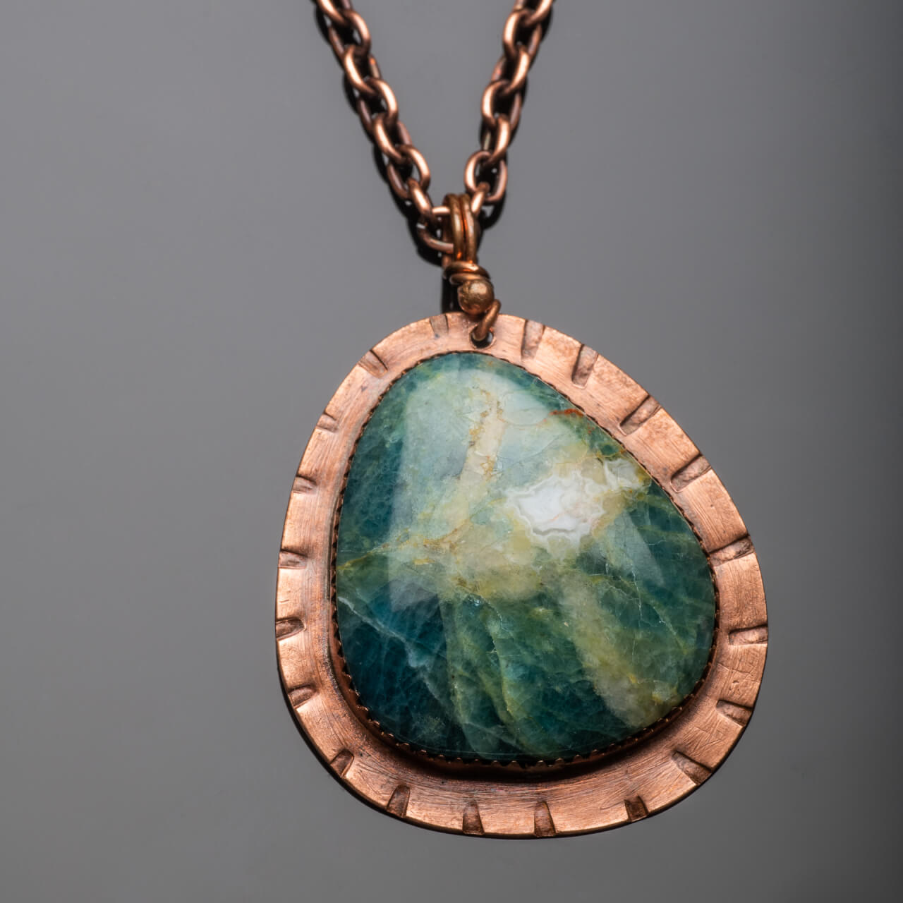 stone and coppoer pendant on copper chain necklace