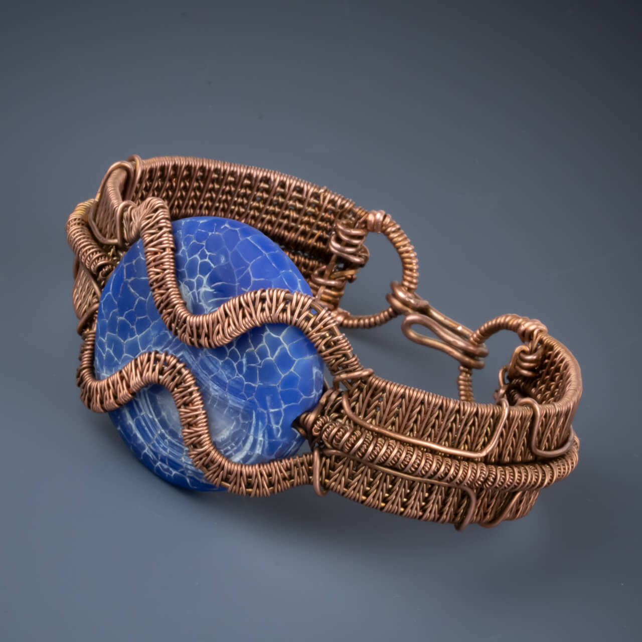 woven wire bracelet with blue stone