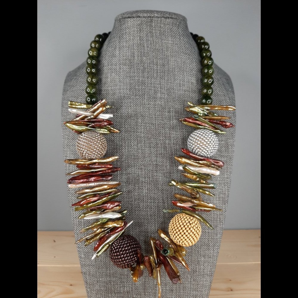 Lacasa-Yost textured metal and bead Necklace
