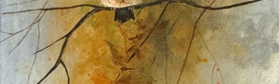 “Fall Chickadee” Acrylic on 10×20 gallery canvas, chickadee with fall colors.