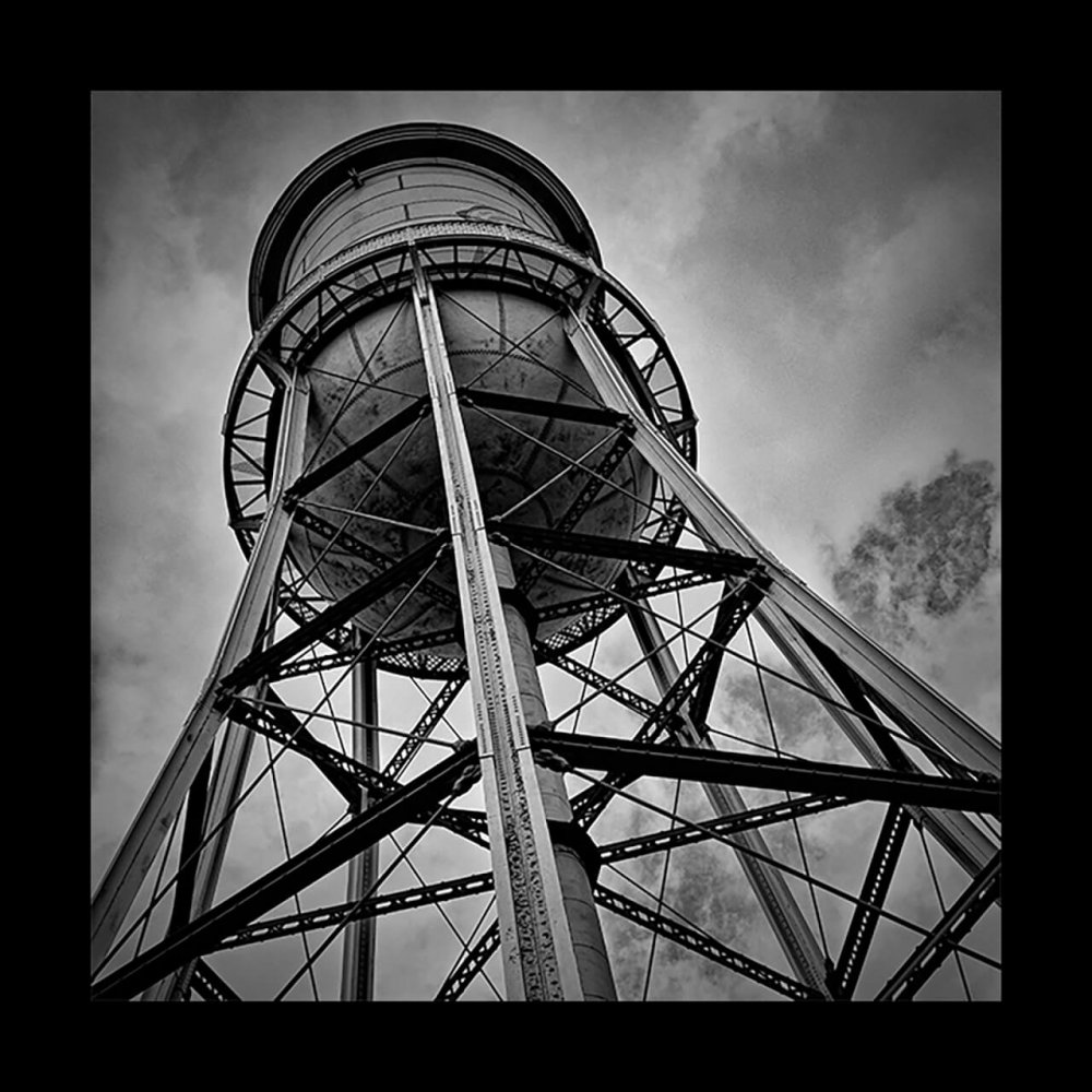 True black and white photograph water tower