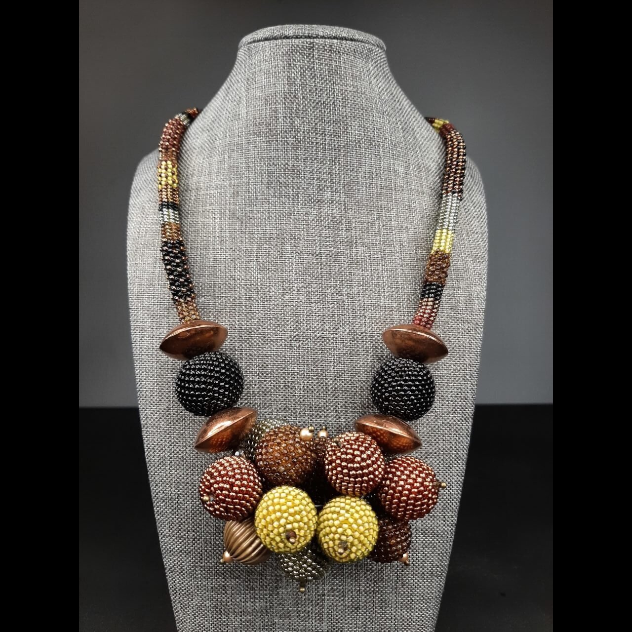 necklace made of large beads constructed from small seed beads